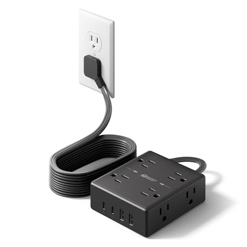 SUPERDANNY Extension Cord,Flat Plug Surge Protector Power Strip,10Ft - color: Black, size: 10FT-15W Standard Charge