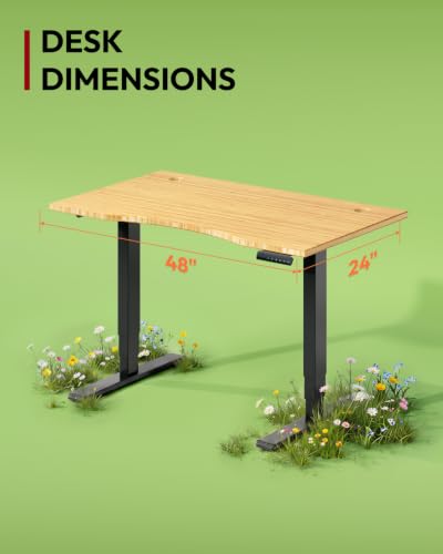 SANODESK Solid Bamboo Dual Motor Standing Desk, 220 lbs, 48×24 - color: Natural Curved Bamboo+black Frame, size: 4824