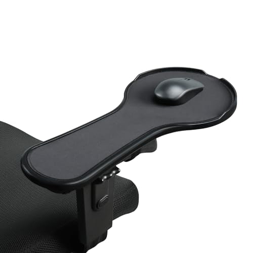 Ergonomic Adjustable Arm Rest Mouse pad for Chair, Strap Fastener | Mouse Extension Platform Tray with Mouse Baffle to Prevent Falling, Attaches to Chair, Black (Black（YYLL8326）)