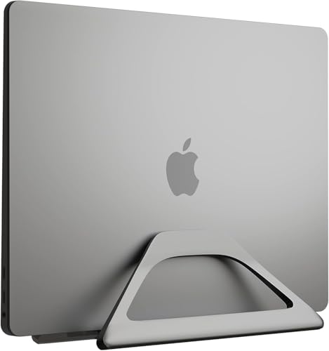 Elestoria Aluminum Vertical Laptop Stand with Gravity Auto-Lock – Adjustable Laptop Holder Vertical fits MacBook Pro/Air, Chromebook & Gaming Laptops up to 17.3" – Space-Saving Desktop Dock - Grey - color: Grey