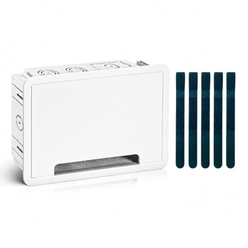 9" Recessed in-Wall TV Media Box with 5 Reusable Cable Ties, Cable Management & Network Enclosure for Wall Mounted TVs, Compatible with Roku, Apple TV, Fire TV Stick, Samsung One Connect Mini