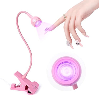 SAVILAND Gooseneck U V Light for Nails Flash Cure Gel Lamp with Desk Clip | 10s fast curing, LED UV dual light, Salon grade, Manicure use, Gel nail polish & nail tips curing tool, Pink - color: Pink