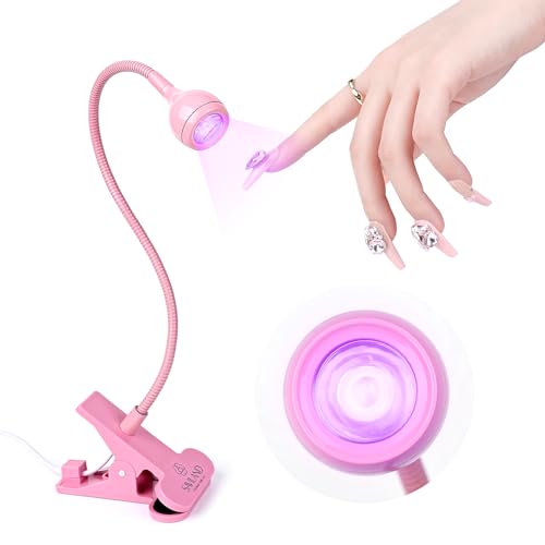 SAVILAND Gooseneck U V Light for Nails Flash Cure Gel Lamp with Desk Clip | 10s fast curing, LED UV dual light, Salon grade, Manicure use, Gel nail polish & nail tips curing tool, Pink - color: Pink