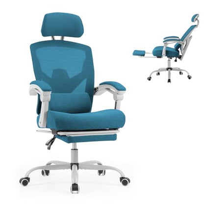 Sweetcrispy Ergonomic Office Desk Chair, Swivel Computer Chair | High-Back Mesh, 360° Rolling Work, Comfy Arms, Home Office Bedroom Study Student, Blue - color: Blue