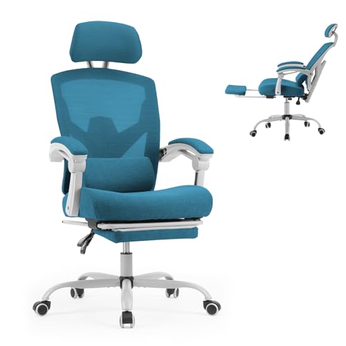 Sweetcrispy Ergonomic Office Desk Chair, Swivel Computer Chair | High-Back Mesh, 360° Rolling Work, Comfy Arms, Home Office Bedroom Study Student, Blue - color: Blue