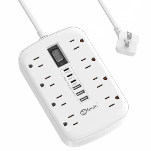 2 Prong Power Strip, 3 to 2 Prong Outlet Adapter, 1700J 2 Prong Surge Protector 5ft Extension Cord with Thin Flat Polarized Plug, 8 AC & 6 USB, Wall Mount for Non-Grounded Outlet, Ideal for Old House - size: 5 FT, style: 2 Prong Plug(8AC+3U3C)