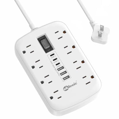 2 Prong Power Strip, 3 to 2 Prong Outlet Adapter, 1700J 2 Prong Surge Protector 5ft Extension Cord with Thin Flat Polarized Plug, 8 AC & 6 USB, Wall Mount for Non-Grounded Outlet, Ideal for Old House - size: 5 FT, style: 2 Prong Plug(8AC+3U3C)