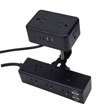 Fafeicy Dual Layer Desk Clamp Power Strip 13 AC Outlets 4 USB Ports 1500W with 2m Cord Clamp On Desktop for Home Office Organization (US Plug)