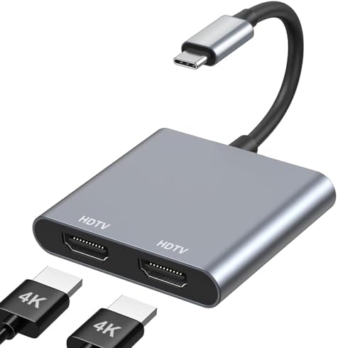 USB C to Dual HDMI Adapter 4K@60Hz, Type C to HDMI Splitter for Dual Monitors, USB C to Dual HDMI Hub Extended Display for MacBook Air/Pro,Dell XPS,HP,Surface,Chromebook - color: Grey 02-USB C Hub