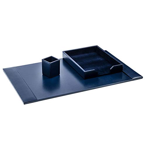 DACASSO Bonded Leather Desk Set - Luxury Leather Desk Pad & Desk Organization Essentials (Navy Blue, 3 Piece) - color: Navy Blue, style: 3 Piece