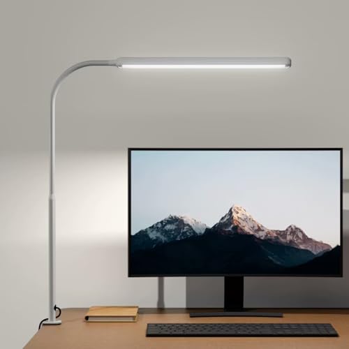 SUPERDANNY Eye-Caring LED Desk Lamp Work Lamp Office Lamp with Side Clamp - color: White, size: Clamp Mount
