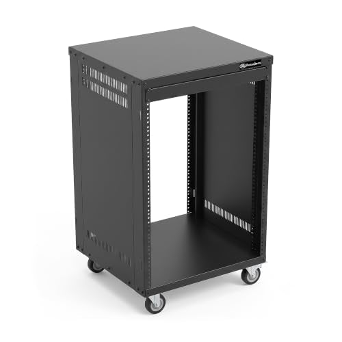 AxcessAbles 16U AV Case with Wheels | Metal Studio Cabinet | 19-Inch Universal Equipment Rack | Open-Frame Option | Home Server - color: RK16U