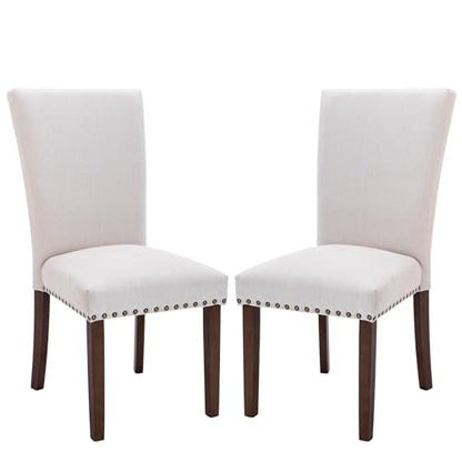 MALOL COLAMY Upholstered Parsons Dining Chairs Set of 2, Fabric Kitchen Side Chairs with Nailhead Trim and Wood Legs, Dining Room Chairs for Farmhouse Restaurant, Beige - color: W-beige, size: Set of 2