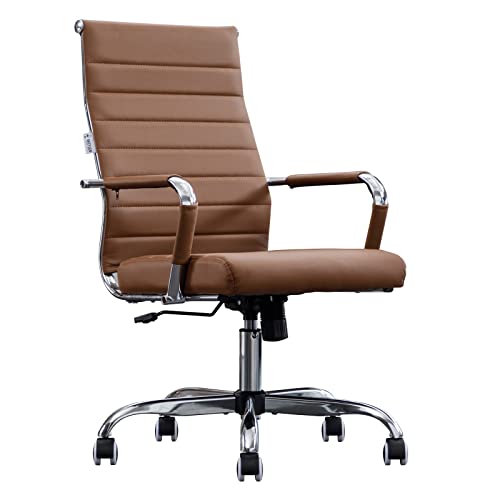 Home Office Chair Ribbed, Modern Leather Conference Room Chairs, Ergonomic Office Desk Chair, High Back Executive Computer Chair, Adjustable Swivel Chair with Arms (Brown) - color: Brown