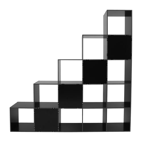 5-Tier Stepped Bookshelf Ladder Cube Storage Cabinet, Black, 15 Cubes - color: Black, size: 15 Cubes