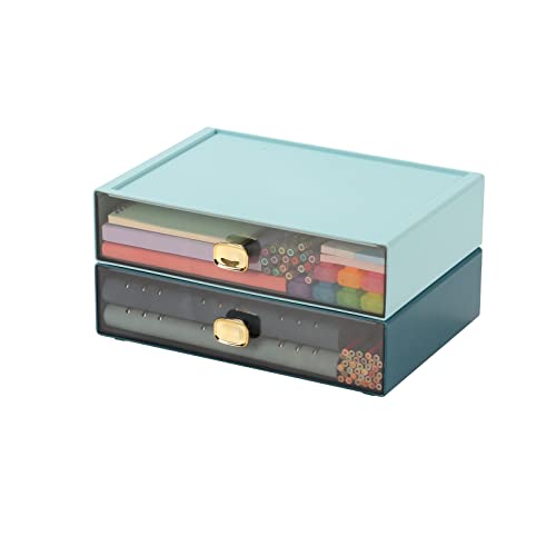 Desktop Storage Drawers, Plastic Countertop Printer Paper Organizer - color: 1 Large Drawer, Blue