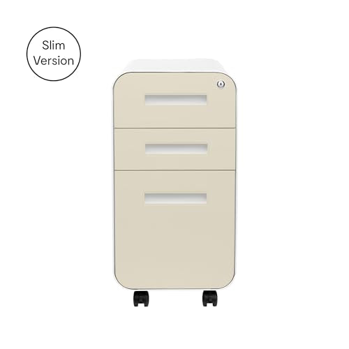Laura Davidson Furniture Stockpile Slim 3-Drawer Mobile File Cabinet with Lock - Under Desk Metal Filing Cabinet, Legal/Letter File Folders, Wheels & Stationary Feet, Assembled, Ivory Faceplate - color: Ivory