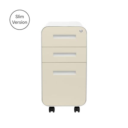 Laura Davidson Furniture Stockpile Slim 3-Drawer Mobile File Cabinet with Lock - Under Desk Metal Filing Cabinet, Legal/Letter File Folders, Wheels & Stationary Feet, Assembled, Ivory Faceplate - color: Ivory