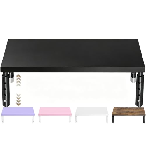 ECOLOVI Adjustable Wood Computer Monitor Stand Riser, Office Desk Organizer and Accessories for Monitor, Laptop, PC, Printer, Office Desk Accessories Workspace Organizer for Home Office Supplies, Black - color: Black, size: 1-Tier