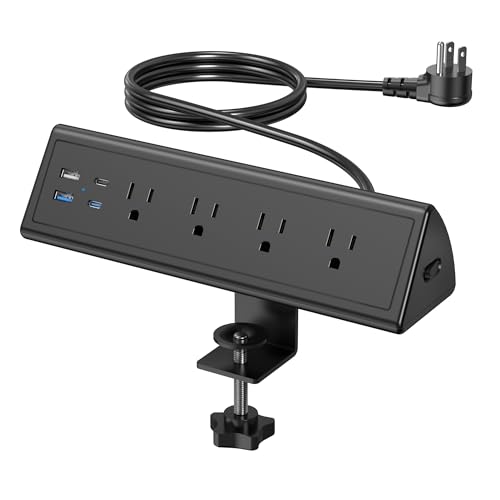 Jgstkcity Desk Clamp Power Strip,20W Fast Charging Station,Surge Protector Nightstand Edge Mount,1875W Extension Cord with Multiple Outlets,2 USB-C,2 USB-A,for Home Office (Black, 10 FT) - size: 10 FT