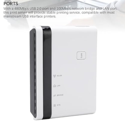 Wireless Print Server, 10/100Mbps Ethernet to USB 2.0 Network Print Server, Share up to 4 Printers, Ethernet USB Printer Server Adapter for 8 10 11, for OS X (with Power Cord)