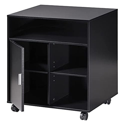 FITUEYES Mobile Wood Printer Stand with Cabinet & Adjustable Shelves, Black