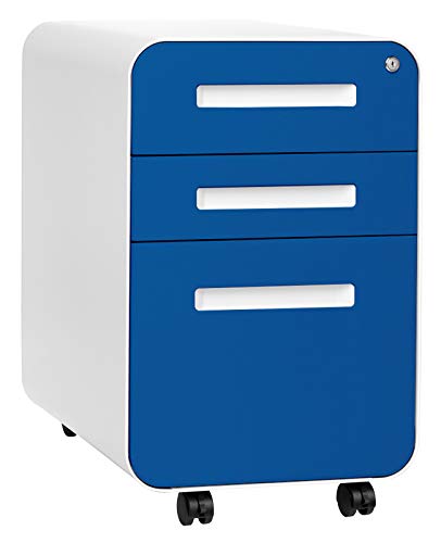 Laura Davidson Furniture Stockpile 3 Drawer File Cabinet with Lock - Under Office Desk Metal Filing Cabinet, Legal/Letter File Folders, Wheels and Stationary Feet, Pre-Assembled, Blue Faceplate - color: Blue Faceplate