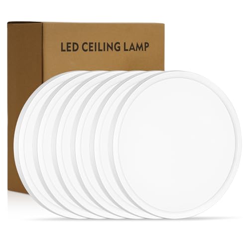 6 Pack 11.4 Inch LED Flush Mount Ceiling Light, ETL,24W, 2427LM | 3000K/3500K/4000K/5000K/6500K CCT Selectable, 0.66in Ultra Thin Round Flat Panel Ceiling Light Fixture for Bedroom, Kitchen - color: White, size: 11.4"-6pk