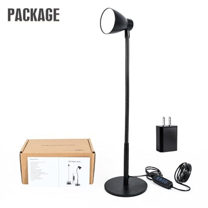 Small Dimmable Gooseneck LED Desk Lamp for Home Office, CRI 90+ Eye-Caring Reading Light, Adjustable Brightness, Perfect for Study Desk (Adapter Included)