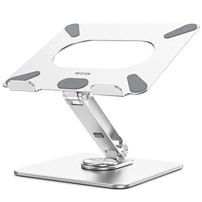 BESIGN LSX7 Laptop Stand with 360 Rotating Base, Ergonomic Adjustable Notebook Riser, Foldable Computer Holder Compatible with 10-15.6" Laptops (Silver) - color: Silver