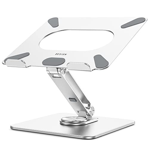 BESIGN LSX7 Laptop Stand with 360 Rotating Base, Ergonomic Adjustable Notebook Riser, Foldable Computer Holder Compatible with 10-15.6" Laptops (Silver) - color: Silver