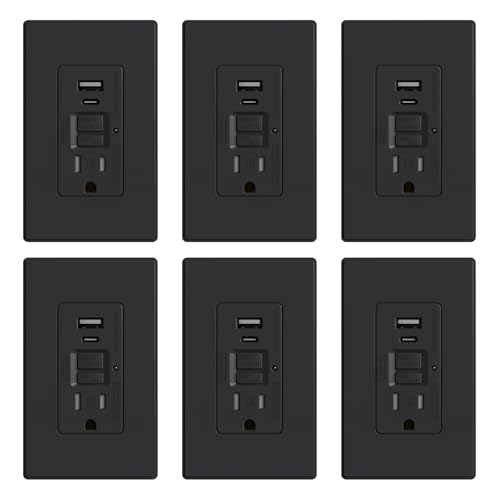 ELEGRP GFCI Outlet with USB Ports, 15 Amp Self-Test GFCI Combination with USB Ports, 24W Max Total Output, Tamper Resistant GFCI USB Outlet with Wall Plate, UL Listed, Matte Black, 6 Pack - color: Matte Black, size: GFCI Outlet with USB Ports