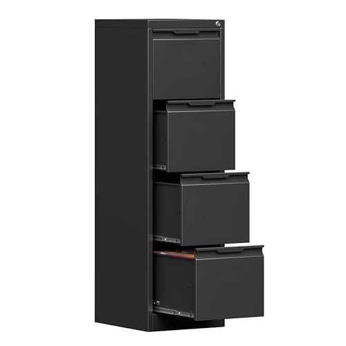 4 Drawer File Cabinet with Lock,17.8" Deep Vertical Metal Filing Cabinet for Home Office,Locking Drawer Tall for Hanging Letter/A4/Legal Folders, Easy Assemble-Black - color: Black, size: 4 Drawer-Vertical-15"W