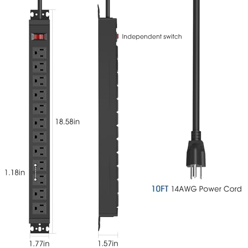 HHSOET Rotating 12 Outlet Surge Protector Power Strip 1200J, 10FT, Black, 1 - size: 10ft
