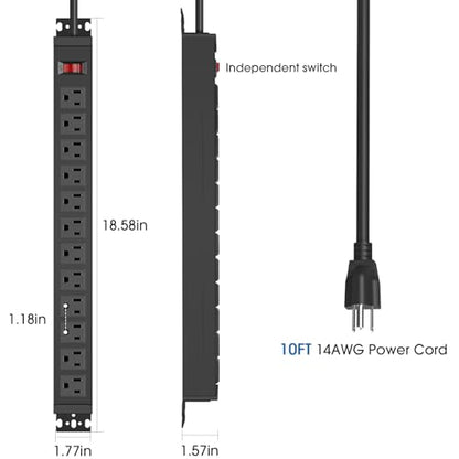 HHSOET Rotating 12 Outlet Surge Protector Power Strip 1200J, 10FT, Black, 1 - size: 10ft