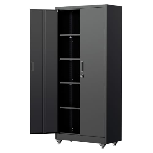 Bonusall 73" Metal Garage Storage Cabinet,Heavy-Duty Rolling Storage Cabinet with Wheels,Assembly Required,Locking Steel Cabinets for Home Office,Warehouse or Workshop-Black - color: Black, size: RMC-73-D16
