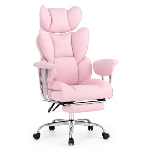 Big and Tall Office Chair, Ergonomic Executive Desk Chair with Footrest and Lumbar Support, Heavy Duty PU Leather Reclining Computer Chair with Extra Wide Seat for Home Office, Pink - color: Pink