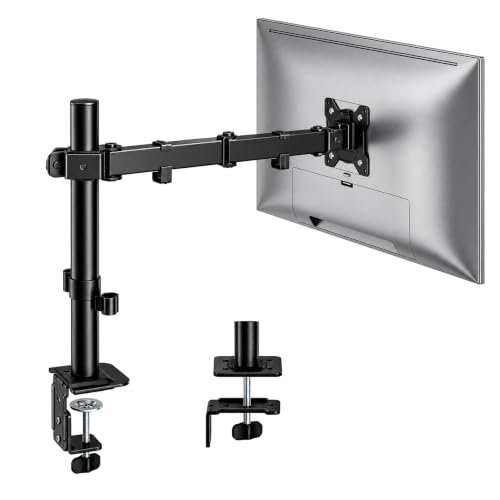 monTEK Extra-Long Monitor Arm for 17-32" Screens, 22 lbs | Articulating desk mount, extended reach, height adjustment, tilt, swivel, clamp/grommet bases and VESA 75/100 - size: Single Monitor
