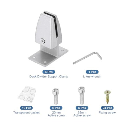 PATIKIL 6 Pcs Adjustable Desk Divider Partition Clips, T-Shape Aluminum Sneeze Guard Support Clamps Desktop Divider Clips for Offices Stores Counter Privacy Panel, Silver - color: Silver