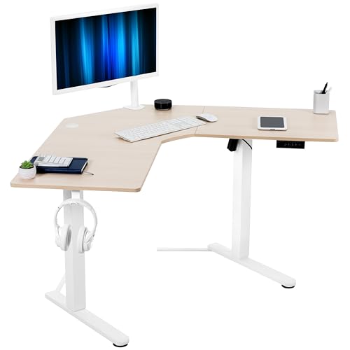 VIVO Light Wood 47 x 47 in Corner Standing Desk, DESK-E1L94C | Electric, Holds 154 lbs, L-Shaped Table, Sit Stand, Height Adjustable, Memory Presets, Home Office, White Frame - color: Light Wood, size: 47" x 47"