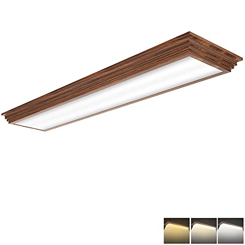 4FT LED Light Fixture with 3000K/4000K/5000K CCT Selectable Dimmable 4 Foot LED Linear with Wooden Look 50W 5500LM Flush Mount Ceiling Wraparound for Kitchen, Bedroom, Laundry - size: 4FT | 1 Pack