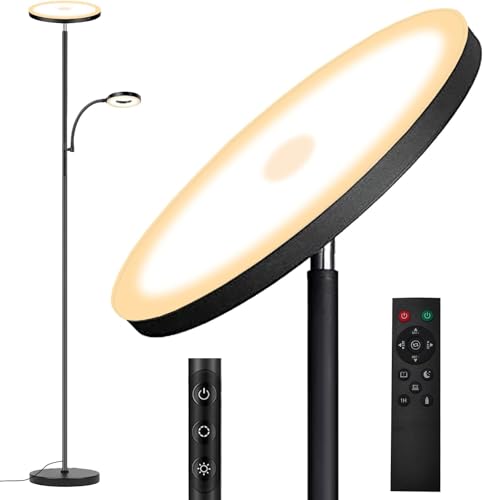 2025 Floor Lamp, 42W 4200LM Torchiere LED Lamp for Living Room, Stepless Dimming Floor Lamps with Remote Control, 2700K-6500K Color, 70" Tall Standing Lamp with Reading Light for Bedroom Office Hotel - color: 42W Black
