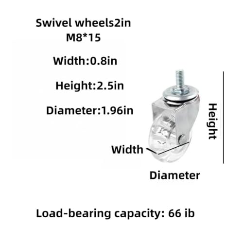 Castor Wheels 2-inch 8 * 15 Screw Brake Transparent Wheel Screw Threaded Stem Casters Office Chair Caster Wheel Clear Swivel Casters with Brake for Sofa Chair Cabinet Casters Wheels,Stem Casters