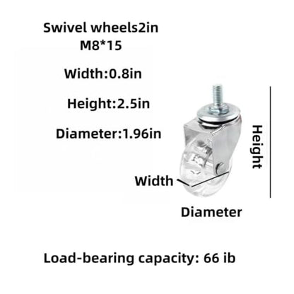 Castor Wheels 2-inch 8 * 15 Screw Brake Transparent Wheel Screw Threaded Stem Casters Office Chair Caster Wheel Clear Swivel Casters with Brake for Sofa Chair Cabinet Casters Wheels,Stem Casters