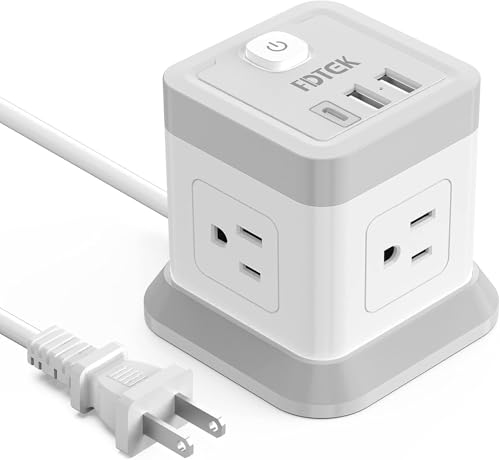 FDTEK 2 Prong Power Strip USB C, 4 Outlets 3 USB 5 FT Extension Cord White | 2 Prong Desktop Charging Station Non Grounded Flat Plug Compact Size Ideal for Travel Hotel & Home Use ETL Listed - color: 2 PIN, size: 5FT