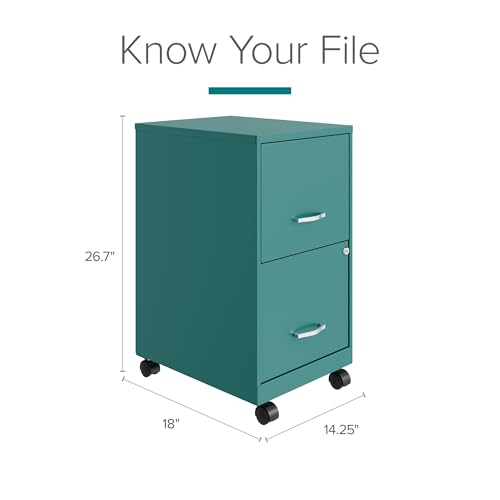 Hirsh Industries Space Solutions 2 Drawer Metal Mobile File Cabinet with Lock, Letter Size, Teal, Fully Assembled