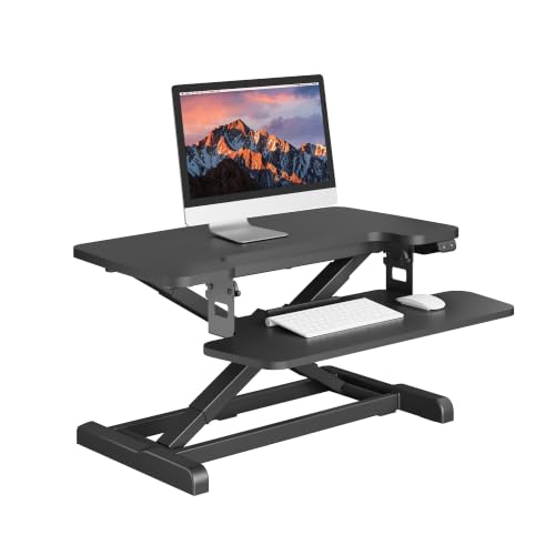 SANODESK 32" Electric Standing Desk Converter,Height Adjustable Riser for Office Home, Monitor and Laptop Workstation with Large Keyboard Tray, Black Color - color: Black, size: 32"
