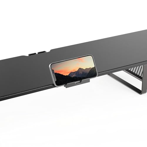 TRIN&AUSAN Monitor Stand Riser, Wooden Dual Monitor Desk Organizer with Storage Shelf, Ergonomic Computer Screen Riser for Laptop, PC, iMac, Office Desktop Accessories Holder (black)