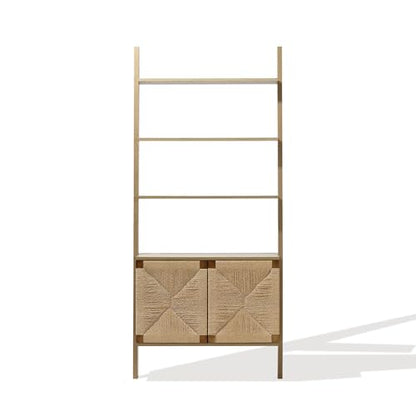 LuxenHome 71" Tall Ladder Bookshelf with Cabinet and 4-Tier Shelves, Oak