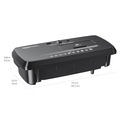 Amazon Basics 8-Sheet Strip Cut Portable Paper, CD, and Credit Card Shredder with Auto-Off, Overheat Protection, Compact Design, No Basket, Extendable Arm, Black - style: No basket